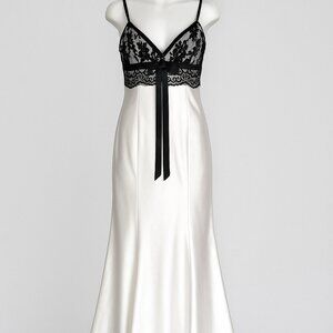 Jessica McClintock for Gunne Sax 90s Satin Lace Formal Gown White Black Size 5